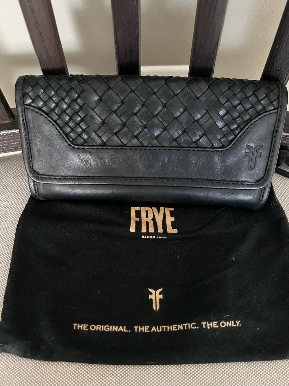 Frye Black Woven Leather Wallet Clutch